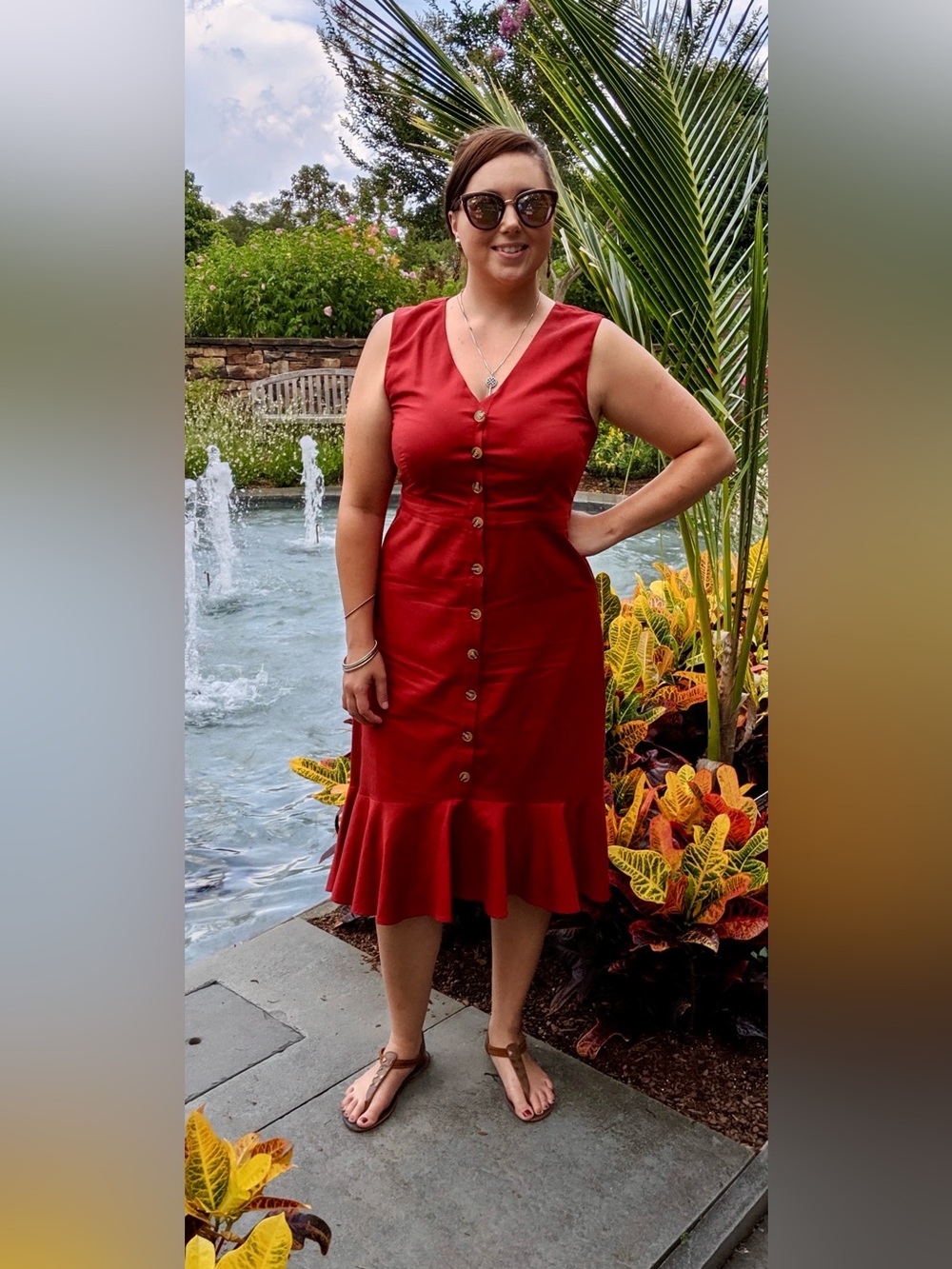 Ann Taylor red tulip hem button down summer dress